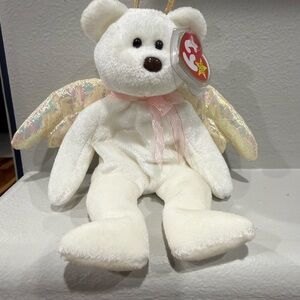 White Angel Bear Beanie Baby - Halo